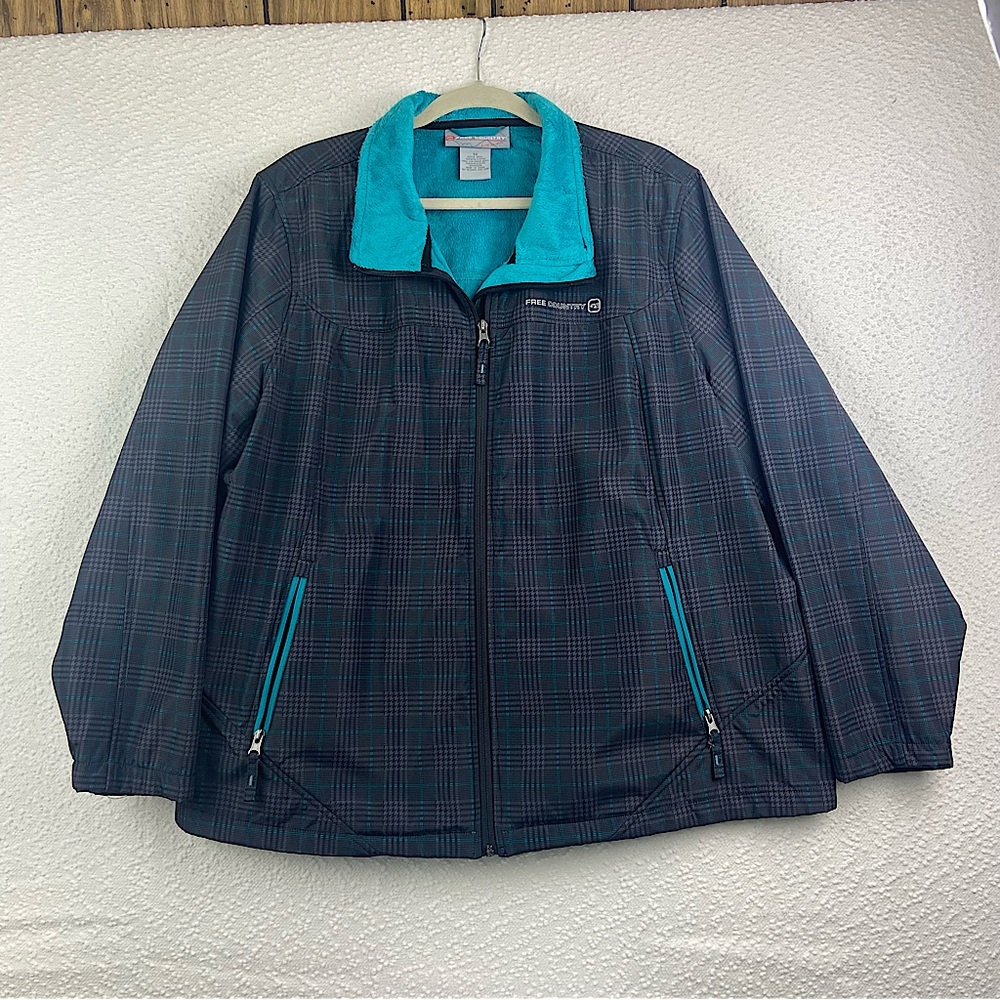 Free Country Jacket Blue Gray plaid Water-Resistant. Women’s 3x